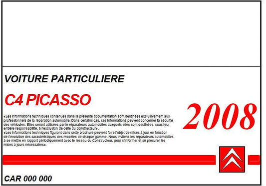 manuel d'atelier Citroën C4 Picasso 2008 { {{ Docautomoto }}