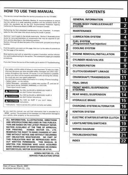 Manuel de réparation Honda VTX 1800C 2002 2004 { {{ Docautomoto }}