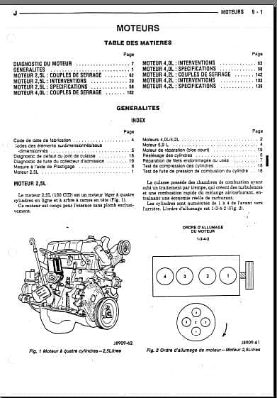 Manuel d'atelier Jeep Wrangler YJ 1997 en français { {{ Docautomoto }}